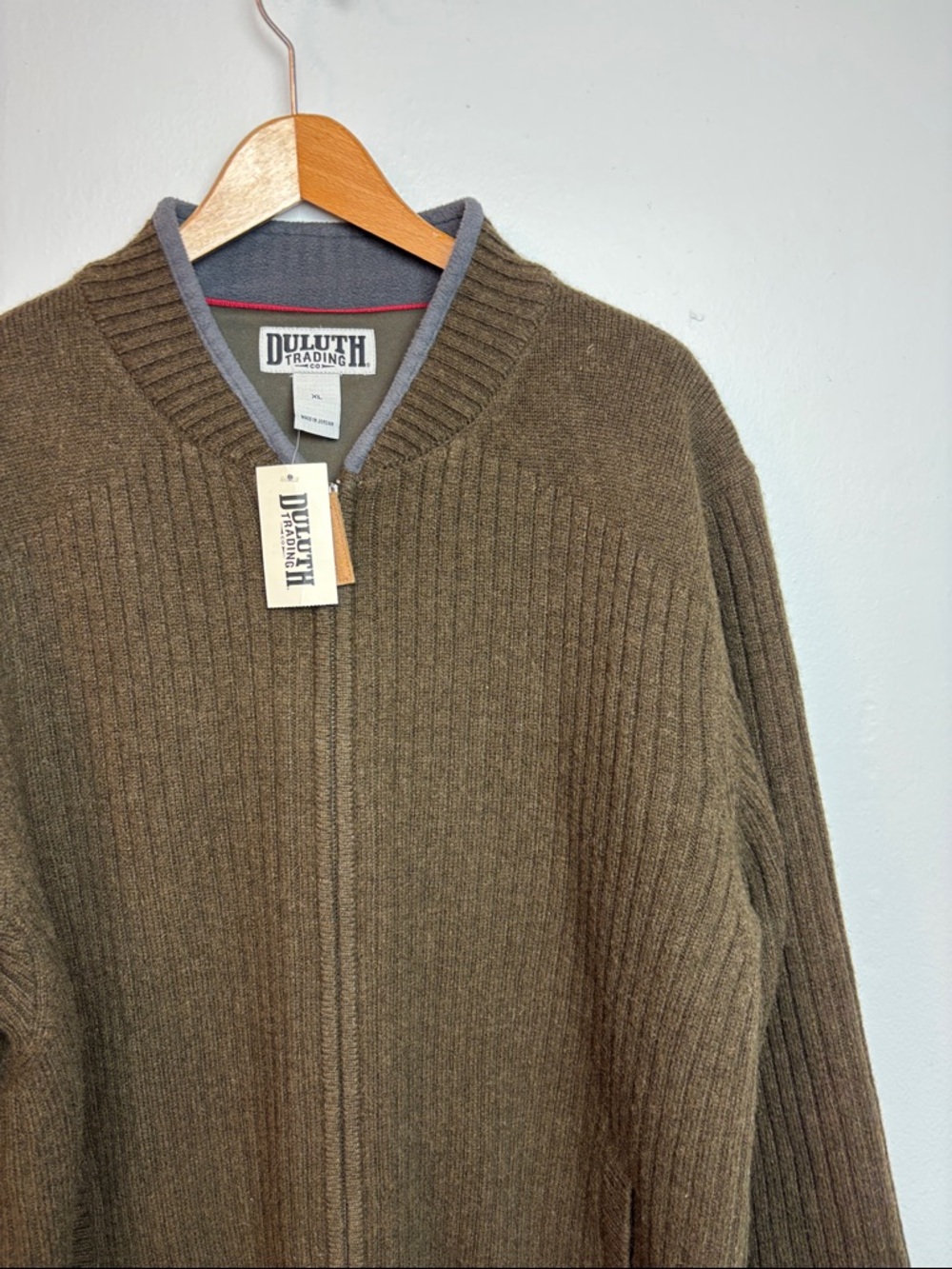 NWT Duluth Trading Co Men’s XL Shetland Wool Windproof Zip Sweater Olive Green - Picture 3 of 9